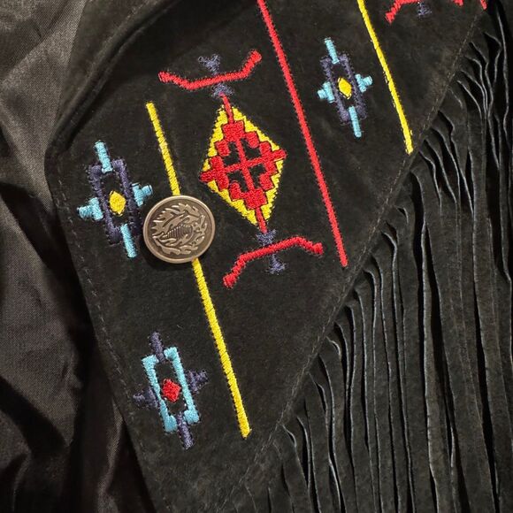 Vintage Womens Leather Western Fringe Embroidered Jacket Lew Morgan Rodeo Size L - Picture 6 of 10